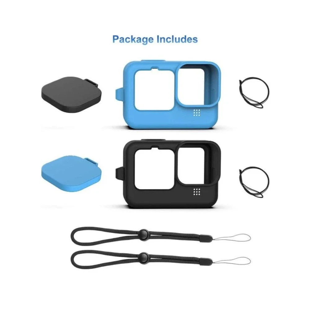 Set Of 2 Accessories Kit for GoPro Hero 10/9 Upgraded Silicone Sleeve Blue & Blk